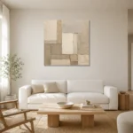 Soft Geometric Living Room Wall Art Canvas Print styled in a refined neutral interior