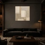 Soft Geometric Living Room Wall Art Canvas Print shown in a warm modern interior