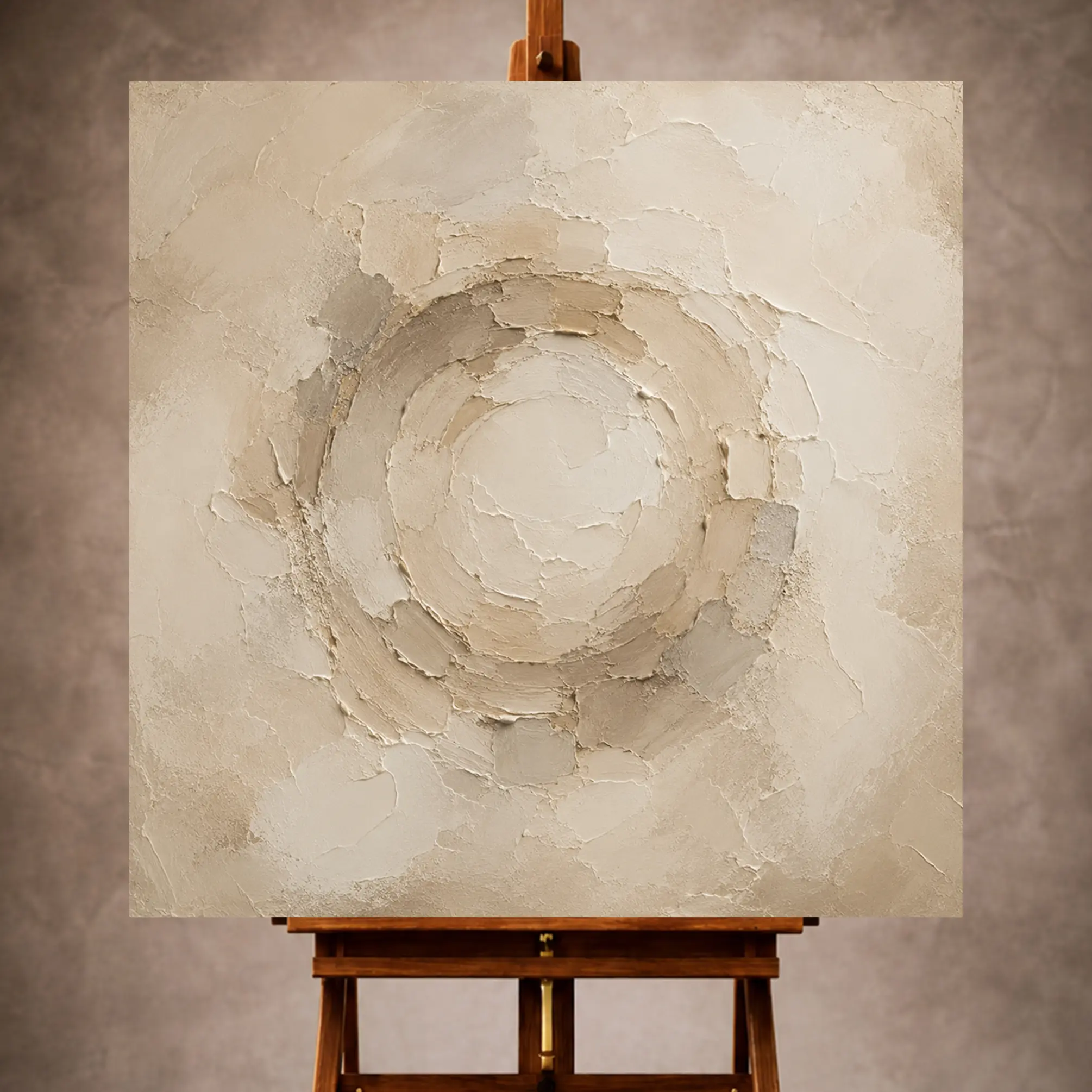Premium Wall Art Kare Html Edition – LVNGRM039 Image 1 Ivory Living Room Wall Art print featuring a plaster medallion centerpiece with warm beige texture for elegant interiors