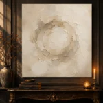 Ivory Plaster Medallion Living Room Wall Art Canvas Print - Image 4