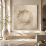 Ivory Plaster Medallion Living Room Wall Art Canvas Print - Image 8