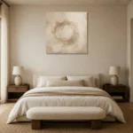 Ivory Plaster Medallion Living Room Wall Art Canvas Print showcased in an elegant minimalist interior