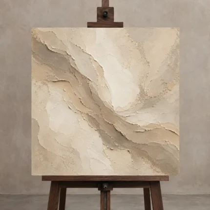 Flowing Taupe Veil Living Room Wall Art Canvas Print shown in Studio Easel