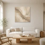 Flowing Taupe Veil Living Room Wall Art Canvas Print styled in a refined neutral interior