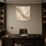 Flowing Taupe Veil Living Room Wall Art Canvas Print displayed in a contemporary gallery-inspired room