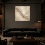 Flowing Taupe Veil Living Room Wall Art Canvas Print shown in a warm modern interior