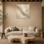 Flowing Taupe Veil Living Room Wall Art Canvas Print presented in a sophisticated home setting