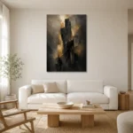 Monolithic Black and Gold Living Room Wall Art Canvas Print styled in a refined neutral interior