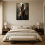 Monolithic Black and Gold Living Room Wall Art Canvas Print showcased in an elegant minimalist interior