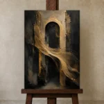Antique Gold Arch Living Room Wall Art Canvas Print displayed on a studio easel