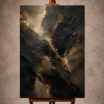 Black and champagne gold Living Room Wall Art print featuring mineral-inspired stone textures and subtle gilded highlights for elegant interiors