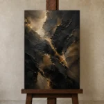 Gilded Mineral Black Living Room Wall Art Canvas Print displayed on a studio easel