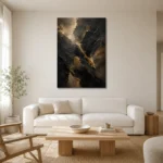 Gilded Mineral Black Living Room Wall Art Canvas Print styled in a refined neutral interior
