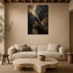 Gilded Mineral Black Living Room Wall Art Canvas Print presented in a sophisticated home setting