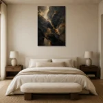 Gilded Mineral Black Living Room Wall Art Canvas Print showcased in an elegant minimalist interior