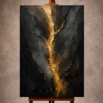 Black and gold Living Room Wall Art print featuring a luminous golden rift through layered charcoal plaster textures for elegant interiors