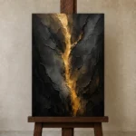 Golden Rift Black Living Room Wall Art Canvas Print displayed on a studio easel