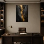 Golden Rift Black Living Room Wall Art Canvas Print displayed in a contemporary gallery-inspired room