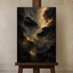 Nocturne Gold Living Room Wall Art Canvas Print displayed on a studio easel