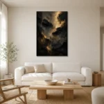 Nocturne Gold Living Room Wall Art Canvas Print styled in a refined neutral interior