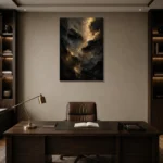 Nocturne Gold Living Room Wall Art Canvas Print displayed in a contemporary gallery-inspired room