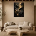 Nocturne Gold Living Room Wall Art Canvas Print presented in a sophisticated home setting