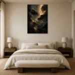 Nocturne Gold Living Room Wall Art Canvas Print showcased in an elegant minimalist interior