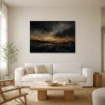 Antique Gold Horizon Living Room Wall Art Canvas Print styled in a refined neutral interior