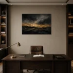 Antique Gold Horizon Living Room Wall Art Canvas Print displayed in a contemporary gallery-inspired room