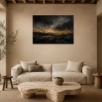 Antique Gold Horizon Living Room Wall Art Canvas Print presented in a sophisticated home setting