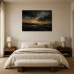 Antique Gold Horizon Living Room Wall Art Canvas Print showcased in an elegant minimalist interior