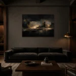 Gilded Architectural Living Room Wall Art Canvas Print shown in a warm modern interior