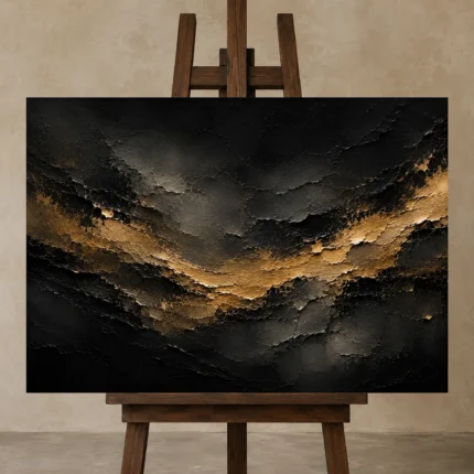 Antique Gold Current Living Room Wall Art Canvas Print shown in Studio Easel