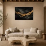 Antique Gold Current Living Room Wall Art Canvas Print presented in a sophisticated home setting