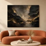 Champagne Gold Fracture Living Room Wall Art Canvas Print - Image 3