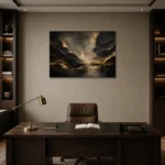 Champagne Gold Fracture Living Room Wall Art Canvas Print displayed in a contemporary gallery-inspired room