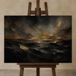 Aged Gold Fragment Living Room Wall Art Canvas Print displayed on a studio easel