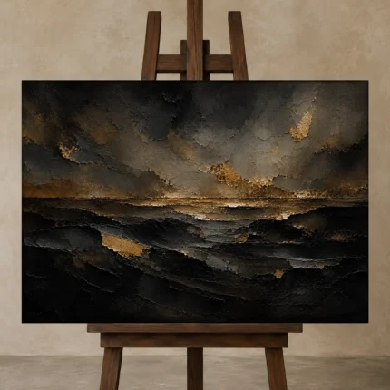 Aged Gold Fragment Living Room Wall Art Canvas Print shown in Studio Easel
