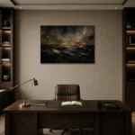 Aged Gold Fragment Living Room Wall Art Canvas Print displayed in a contemporary gallery-inspired room