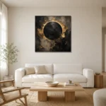 Antique Gold Eclipse Living Room Wall Art Canvas Print styled in a refined neutral interior