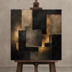 Gilded Geometric Living Room Wall Art Canvas Print displayed on a studio easel