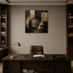 Gilded Geometric Living Room Wall Art Canvas Print displayed in a contemporary gallery-inspired room