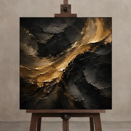 Golden Veil Black Living Room Wall Art Canvas Print shown in Studio Easel