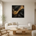 Golden Veil Black Living Room Wall Art Canvas Print styled in a refined neutral interior