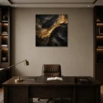 Golden Veil Black Living Room Wall Art Canvas Print displayed in a contemporary gallery-inspired room