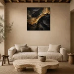 Golden Veil Black Living Room Wall Art Canvas Print presented in a sophisticated home setting