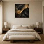 Golden Veil Black Living Room Wall Art Canvas Print showcased in an elegant minimalist interior