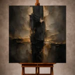 Black and aged gold Living Room Wall Art print featuring an obsidian column with delicate gilded fractures for elegant interiors