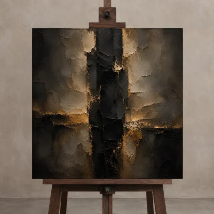 Gilded Obsidian Column Living Room Wall Art Canvas Print shown in Studio Easel
