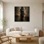 Gilded Obsidian Column Living Room Wall Art Canvas Print styled in a refined neutral interior